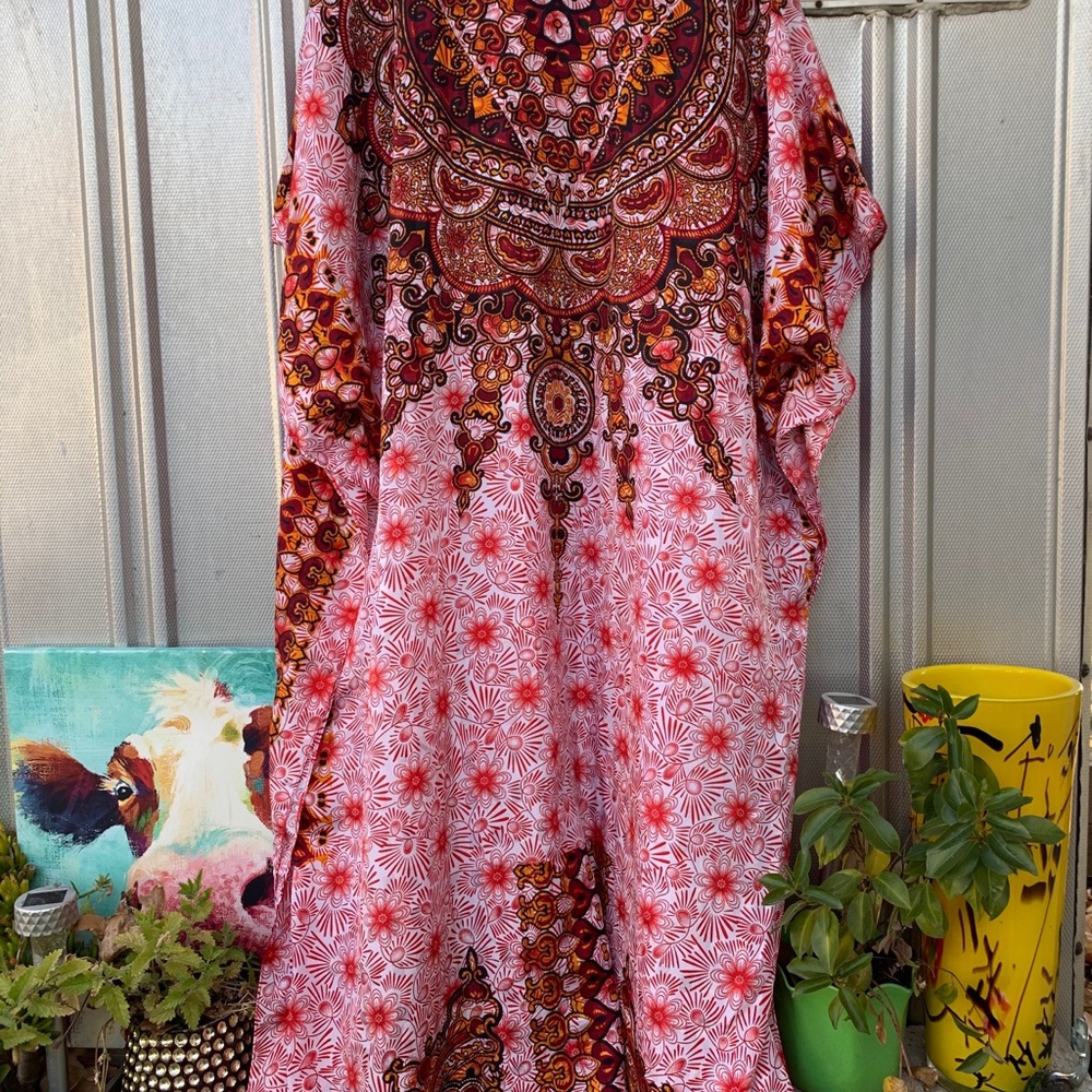 Vintage Red and Pink Maxi Dress - Picture 2 of 5